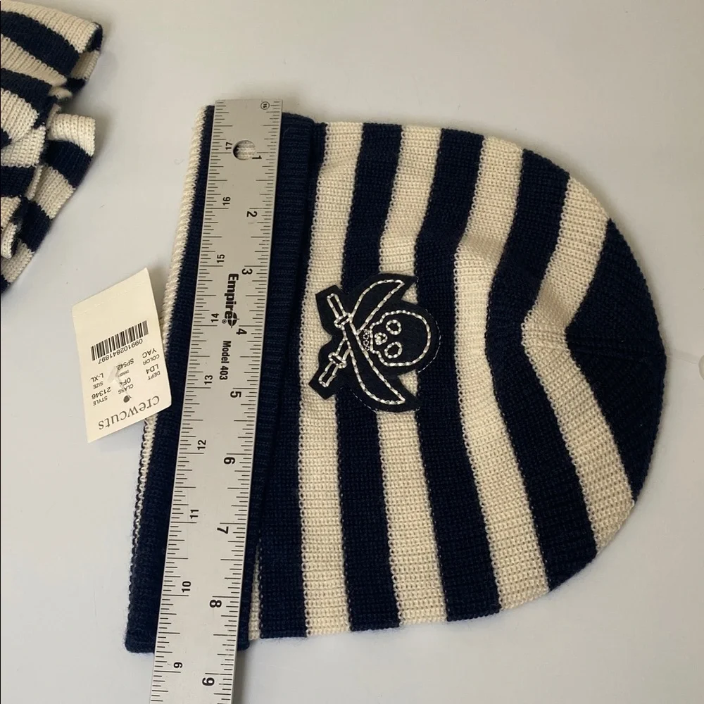 Crewcuts Scarf and Hat Set NWT Blue Ivory Stripe Unisex Wool Blend Skull Warm